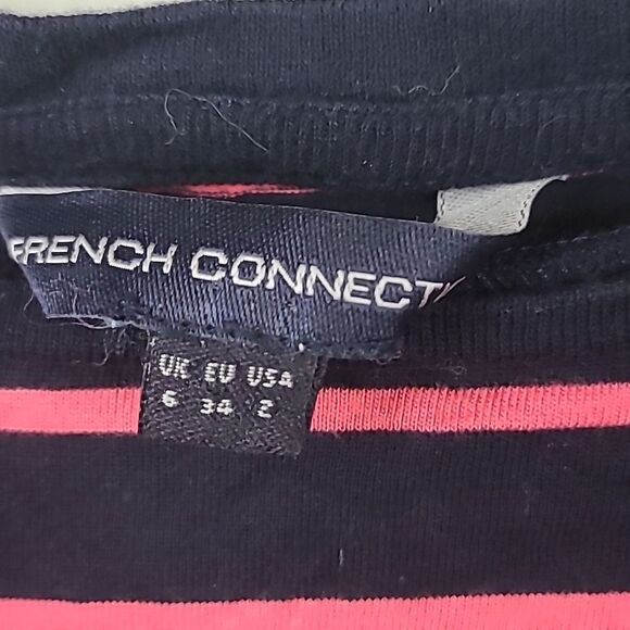 French Connection Tim Tim Stripe Jersey Dress Navy/Pink Cotton Stretch Comfy 2 - Picture 3 of 9